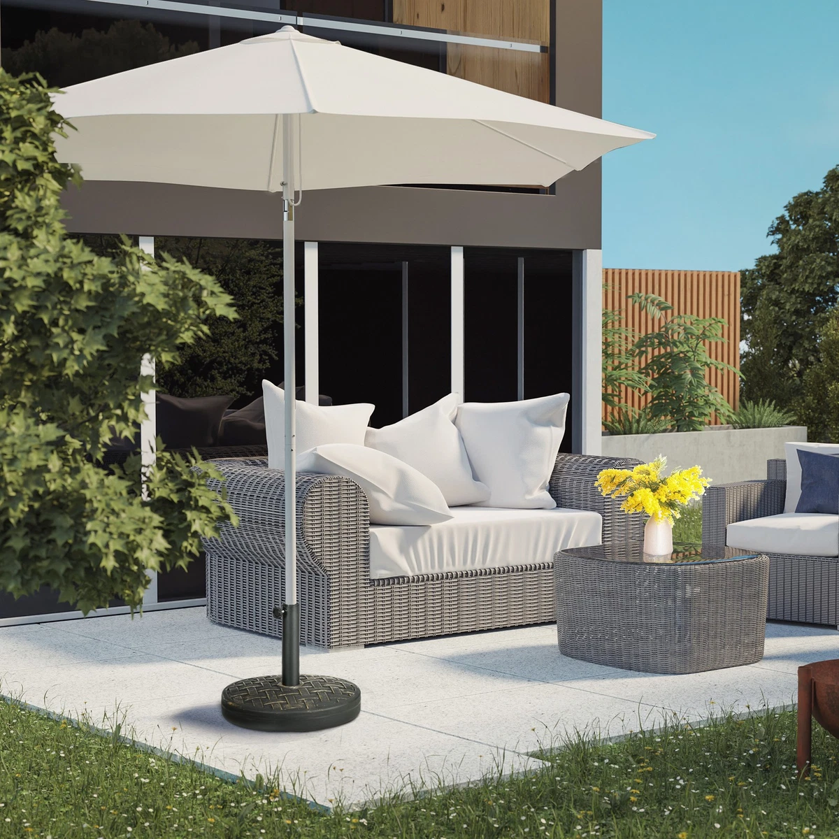 destination summer cement patio umbrella stand Heavy Concrete Side Table with Holder periodically check connections and re Round Steel and Concrete Patio