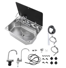 RV Sink Kitchen Sink Stainless Steel Hand Wash Basin Sink w/ Hot & Cold Faucet