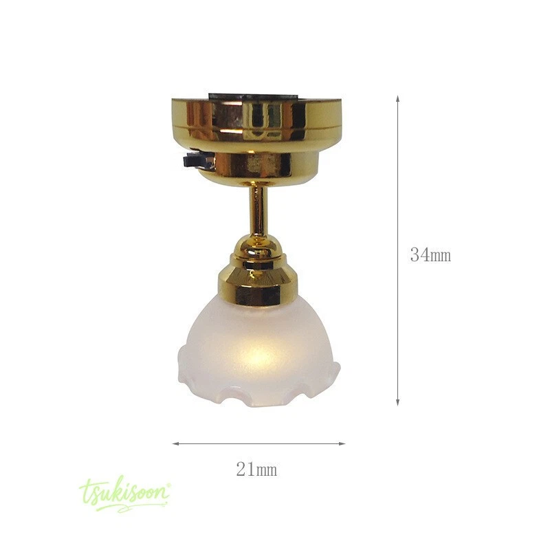 Dollhouse Lamp 1:12 Scale Miniature Living Room Ceiling Light Battery Operated - Image 3 of 4