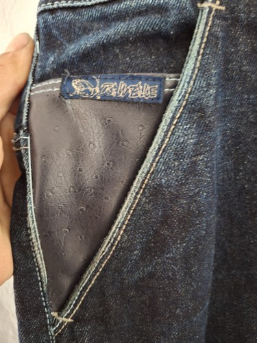 Raw Blue Jeans Herren 34x32 Denim bestickt Baggy Hip Hop Y2K Vintage - Bild 3 von 9