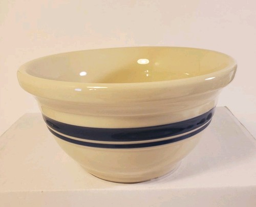Vintage FP Roseville Pottery Ohio Friendship Blue Stripe Mixing Bowl 3 Cups - Picture 2 of 9