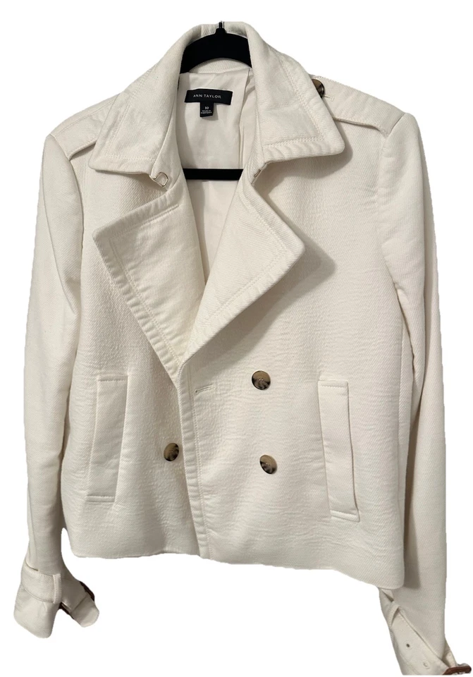 Chaqueta de Invierno Ann Taylor Crema Recortada Doble Pecho Talla 10 Foto 2 de 4