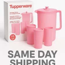 Tupperware Heritage Pink 1 Gallon Pitcher & 4 Tumbler Set With Lids