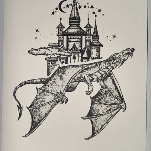 Dragon Castle Mini Art Print Fantasy Tattoo Art Game Of Thrones NYCC FREE SHIP - Picture 2 of 20