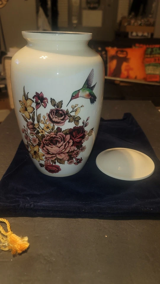 Urnas de cremación para cenizas adultas - colibrí funerario de mármol azul grande blanco  Foto 4 de 4