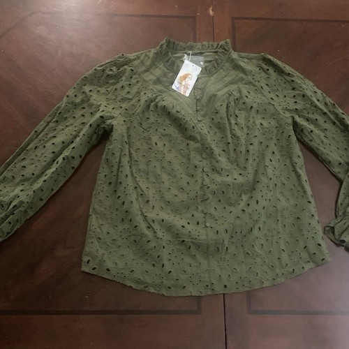 Pretty Garden Olive Green Blouse NWT SZ Large