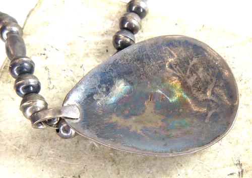 Vintage Navajo Sterling Silver & Large Turquoise Pendant Necklace Signed - Picture 8 of 17