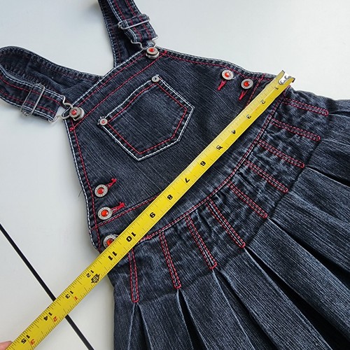 Pumpkin Patch Girls Black Red Stich Denim Jeans Overall Pleated Skirt Dress Sz 5 - Picture 6 of 9
