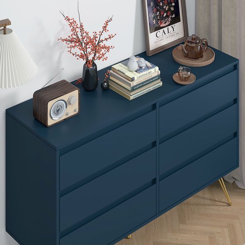 Chest of Drawers Wide 6 Drawer with Golden Leg Bedroom Storage Furniture Cabinet - Picture 19 of 51