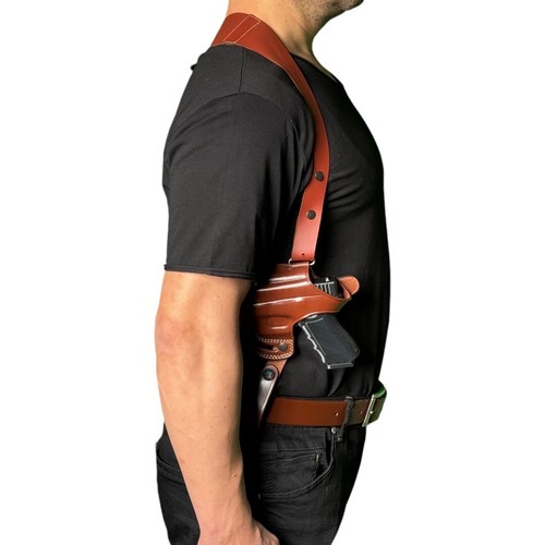 L066 Leather Shoulder & Belt Holster (2in1) For GLOCK 17 19 22 23 LEFT-HANDED - Picture 10 of 17