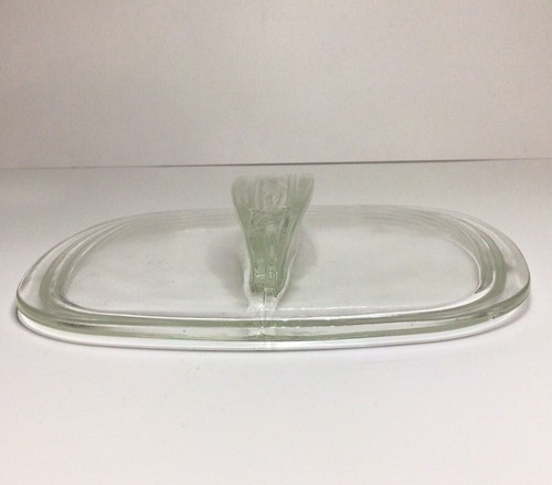 Square Glass Lid Cover With Fin Handle Clear 7 1/4 Inch Vtg - Picture 3 of 20
