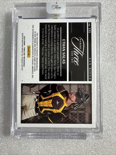 2023 Panini Three & Two-Holo Gold/Patch- Autograph•Ethan Salas-C-RC-Padres•11/25 - Picture 6 of 9