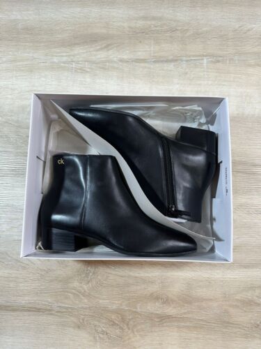 Botines para mujer Calvin Klein negros 10M tacón bajo tobillo jips vaca suave sillky - Imagen 9 de 10