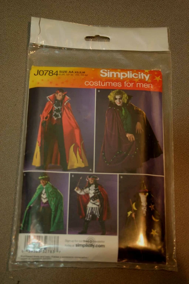 Mens New COSTUME Pattern UNCUT Simplicity XS S M Sewing Cape Devil Wizard Pirate - Image 4 of 4