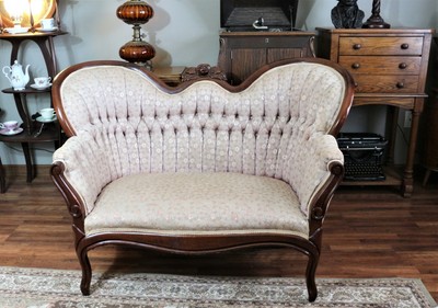 Antique Mahogany Victorian Tufted Settee by Carlton McLendon Furniture