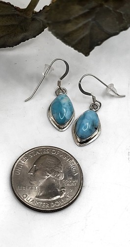 Vintage Sterling Silver Larimer Turquoise Stone Dangle Earrings  - Picture 2 of 8