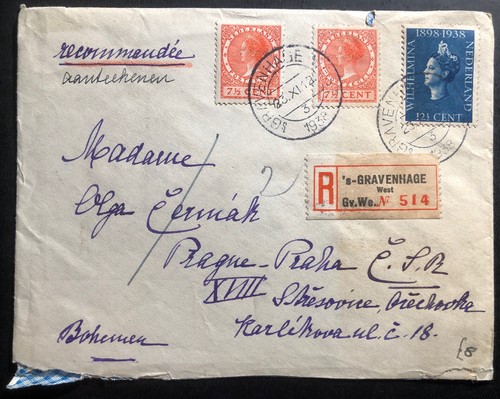1948 The Hague Netherlands Registered Cover To Prague Czechoslovakia Wax Seal - Picture 1 of 2
