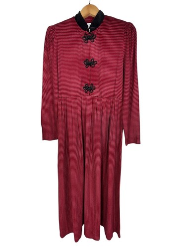 Jessica Howard Petites Maxi Dress Sz 4P Button Down Red Plaid Cottage Grannycore