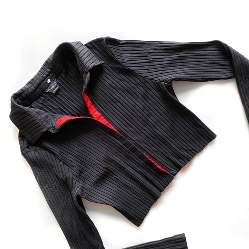 Made in Paris Vintage Y2k Ribbed Snap-Button Crop Long Sleeve Collared Top - Bild 7 von 7