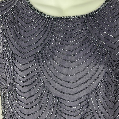 Vestido Pisarro Noches Con Cuentas Mangas Gorra Cóctel Cambio Talla 8 Forrado en Púrpura - Imagen 3 de 6