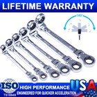 6PC Flex-Head Double Box End Ratcheting Wrenches Set Extra Long Metric Universal