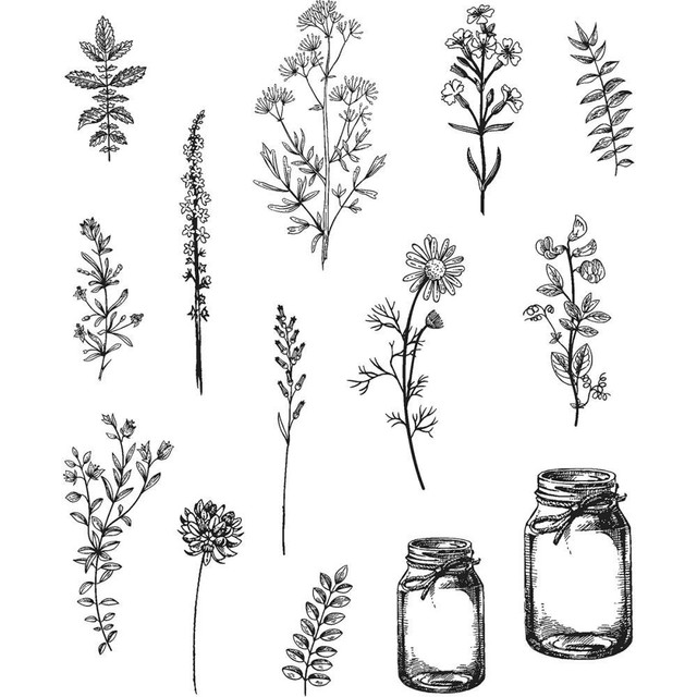 Sizzix Flower Jar Framelits 662270 OR Rubber Stamps #297 by Tim Holtz