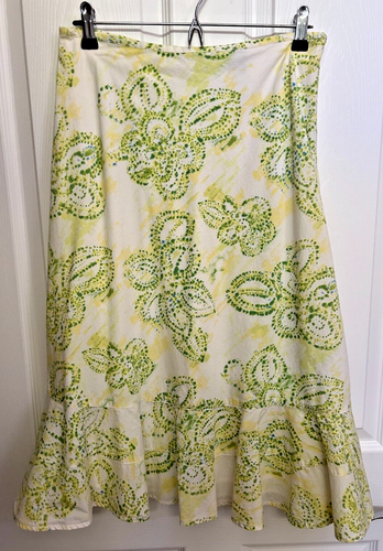 Eddie Bauer Baumwolle gelb grün Aquarell Blumen Tropfen Saum Rüschen Rock 2