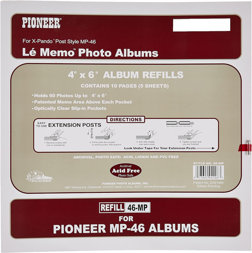 Pioneer Memo Pocket Album Refill 4-Inch by 6-Inch for Mp-46 Albums, White - Picture 4 of 12