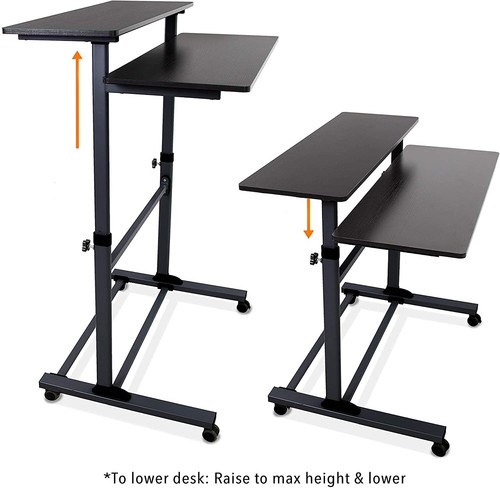 Adjustable Mobile Standing Desk on Wheels, Two Level Portable Workstation, Black - Picture 7 of 10