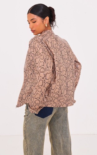 Pretty Little Thing Brown Snake Faux Leather Zip Up Jacket - US Size 2 - Picture 4 of 4