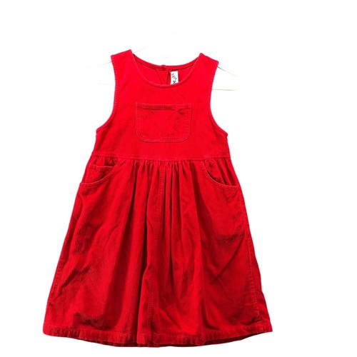 Vintage Girls Size 7/8 (S) Corduroy Pinafore Dress Sleeveless Red A-Line