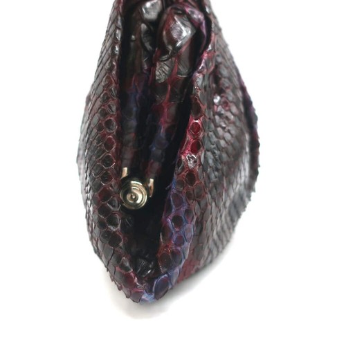 Nancy Gonzalez Pleated Clutch Burgundy/Purple Snakeskin Small Bag - Picture 3 of 11