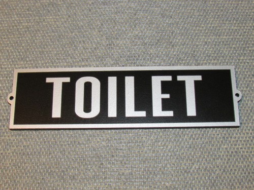 Vintage Retro Style Black With Gray Letters Toilet Door Sign 8" x 2 1/4" - Picture 3 of 3