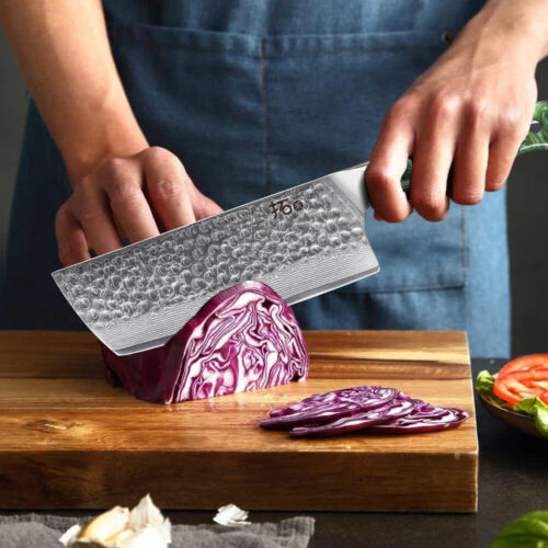 Japanese 7inch Nakiri Knife VG10 Damascus Steel Hammered Cooking Kitchen Knife - Picture 3 of 6