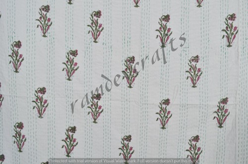 Indian Cotton Kantha Quilt Twin Handmade Print Bedding Bedspread Blanket Throw - Picture 2 of 6