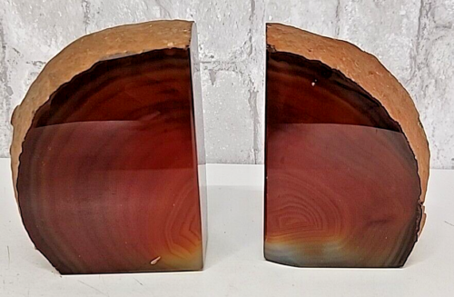 Pair of Stone Agate Geode Bookends -Red And Brown Tones 5” - Afbeelding 1 van 9