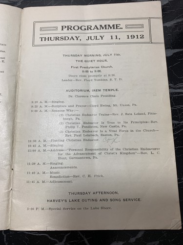 1912 Pennsylvania State Christian Endeavor Union Convent Booklet Wilkes-Barre PA - Picture 9 of 16