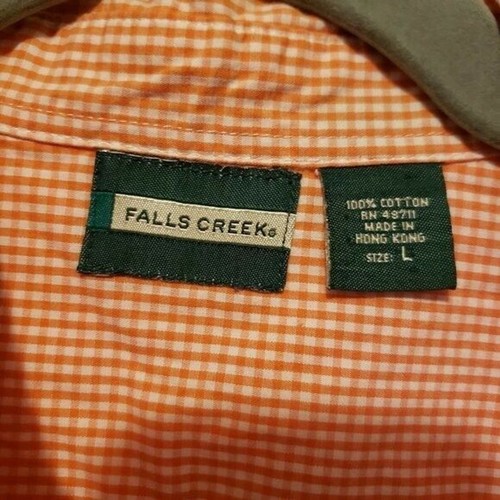 Falls Creek Mens Sz L Orange White Checks Short Sleeve Button Down Shirt - Picture 2 of 9