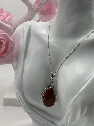 Vintage Sterling Silver 925 Pendant Necklace Carnelian 8.92g - Picture 8 of 8