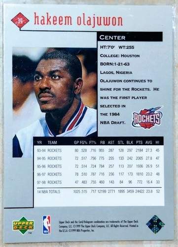 1998-99 cubierta superior Black Diamond triple Hakeem Olajuwon *nuevo como nuevo* envío gratuito - Imagen 2 de 2