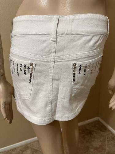 Gonna donna bianca denim cotone casual elasticizzata slim perline mini zip taglia M - Foto 13 di 18