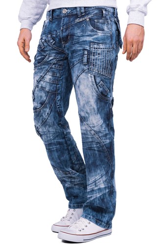 Kosmo Lupo Men's Jeans Cargo Star Trousers Denim Trendy Zipper Clubwear Leisure - Picture 34 of 72