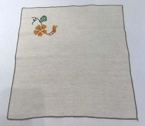 Set of 3 Dinner Napkins Fabric Beige Cross Stitch Flowers Embroidered Floral - Picture 15 of 16