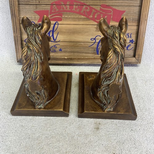 Hermosos sujetalibros antiguos con cabeza de caballo de semental tono dorado de colección - Imagen 4 de 11