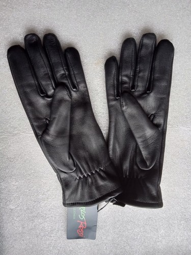 New Women's Leather Gloves, Black, Fleece lined, size M, fits like small