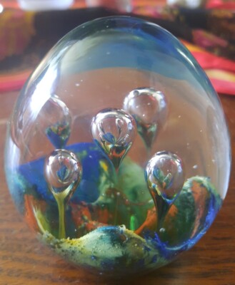 Vintage Murano Style Art Glass Paperweight - Egg Multi-Color