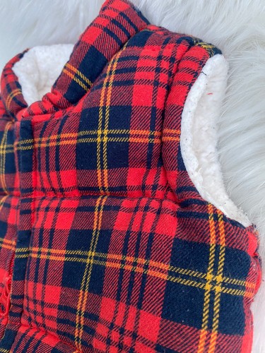 Old Navy toddler boy's vest Size 12-18 months red plaid flannel fleece lined - Foto 3 di 7