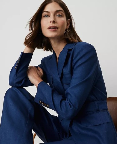 NEW $189 Ann Taylor The Petite Linen Safari Jacket blazer sz 0P - Picture 3 of 3