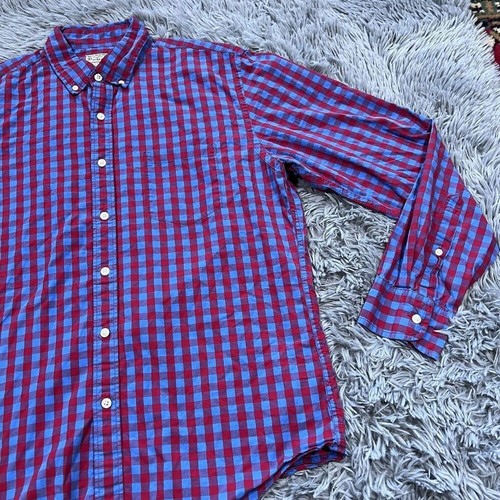 Tailored By J Crew kariertes Button Down Herrenhemd rot blau Größe Large - Bild 5 von 10