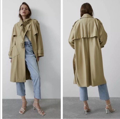 NEW ZARA BEIGE DOUBLE BREASTED OVERSIZED TRENCH COAT BELT SIZE S-M RELAXED - Picture 8 of 8
